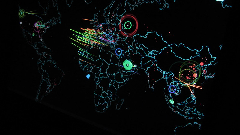 An image of cyber attacks in real time. Source: “Cyber attacks” by Christiaan Colen, licensed with CC BY-SA 2.0.